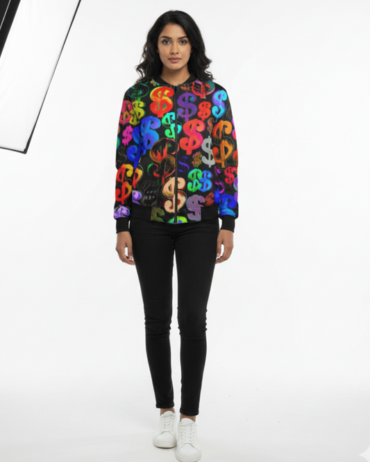 Neon Dollar Sign Unisex AOP Bomber Jacket Upto 5XL