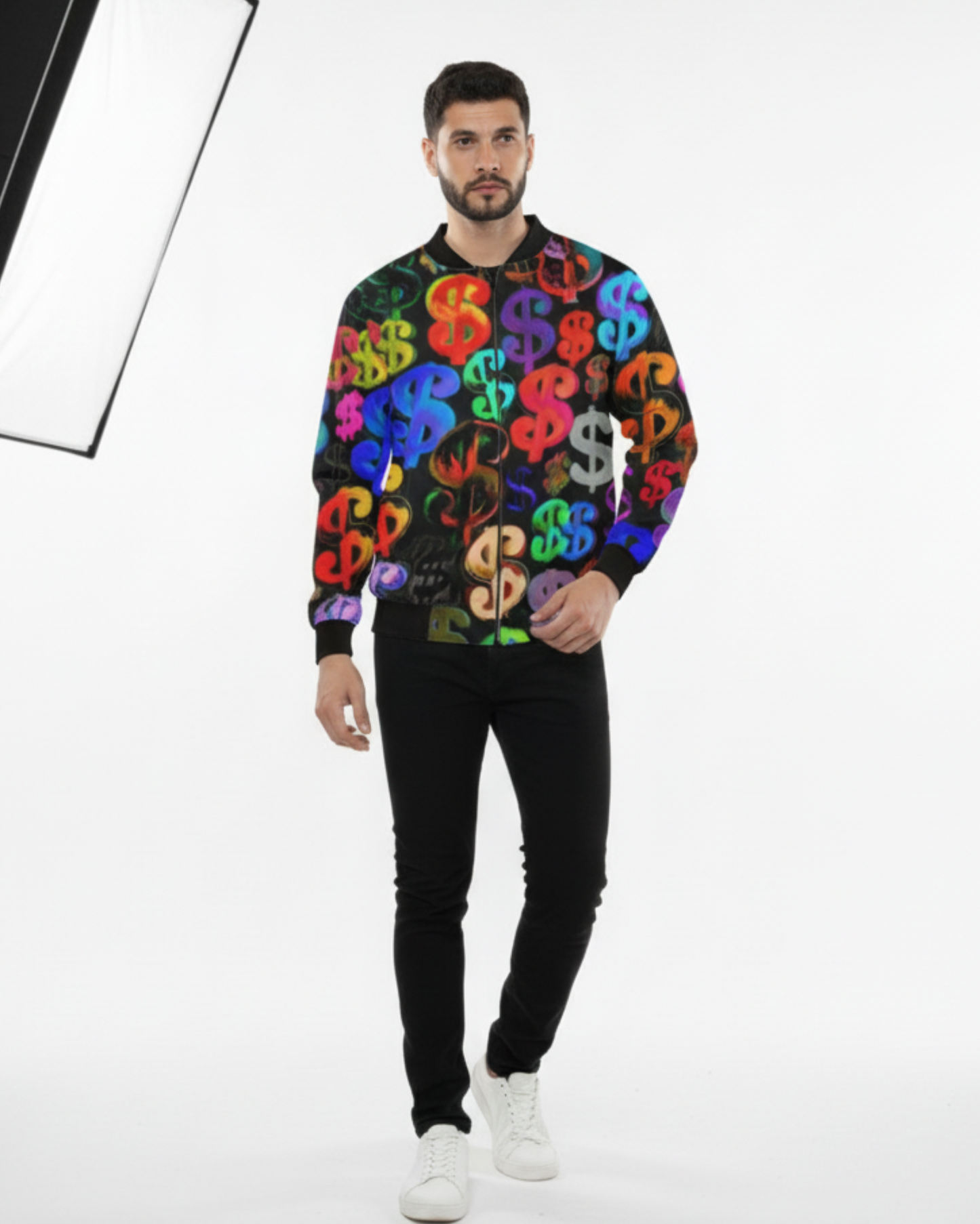 Neon Dollar Sign Unisex AOP Bomber Jacket Upto 5XL