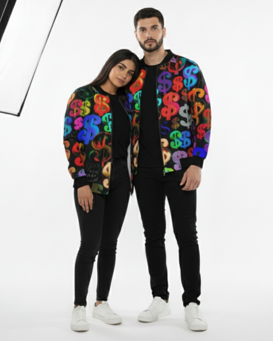 Neon Dollar Sign Unisex AOP Bomber Jacket Upto 5XL
