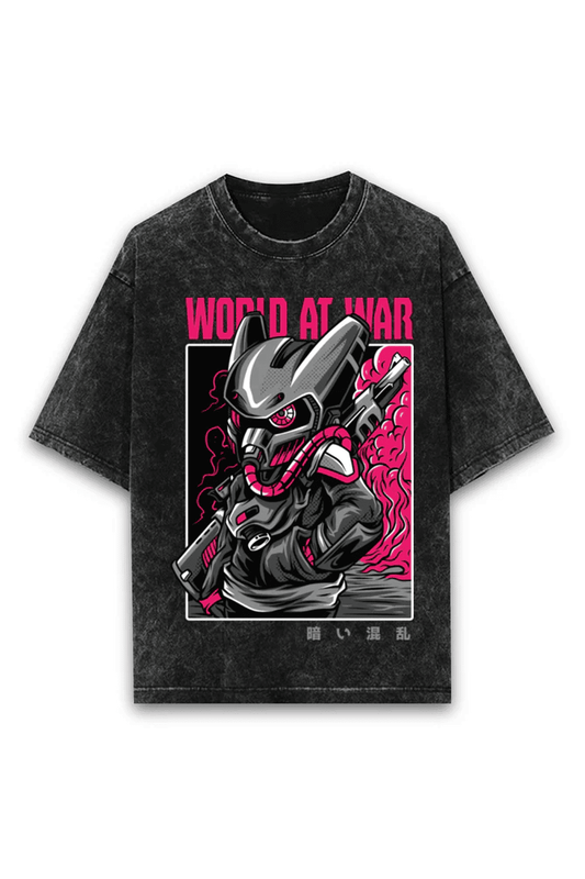 Oversized Acid Wash Tee - World At War