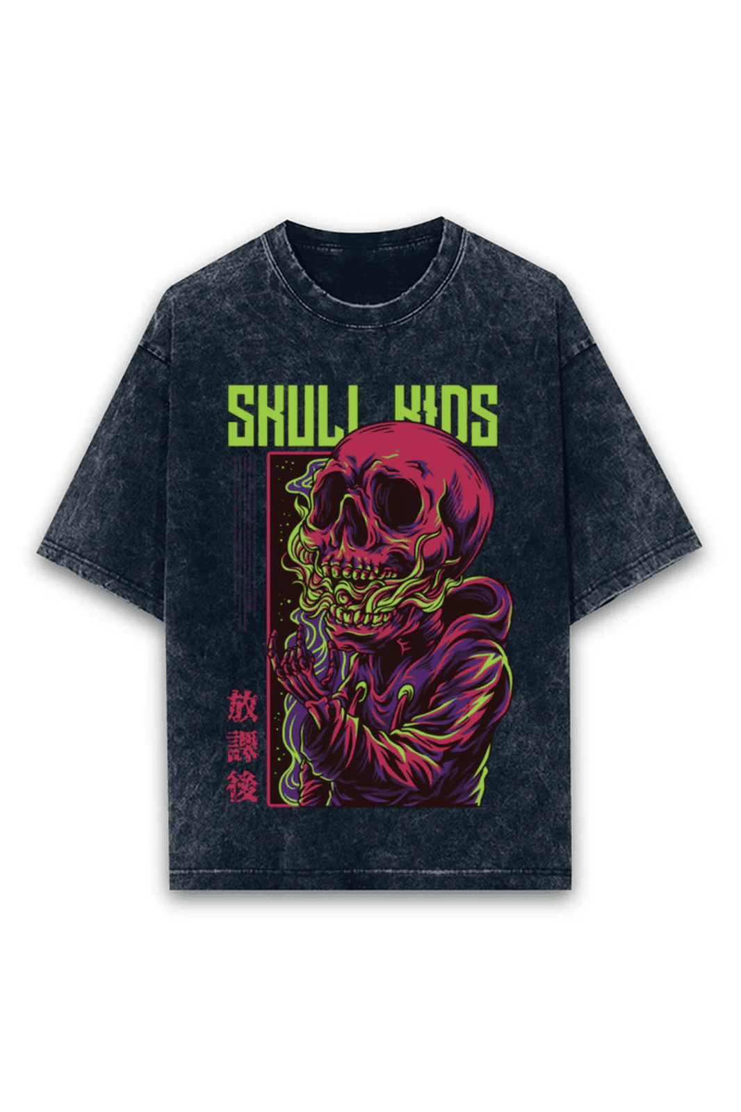 Oversized Acid Wash Skull Tee for Kids