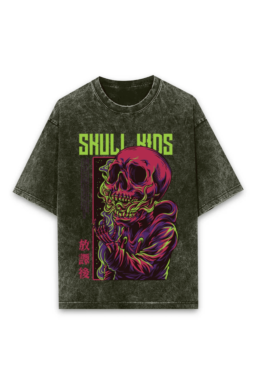 Oversized Acid Wash Skull Tee for Kids