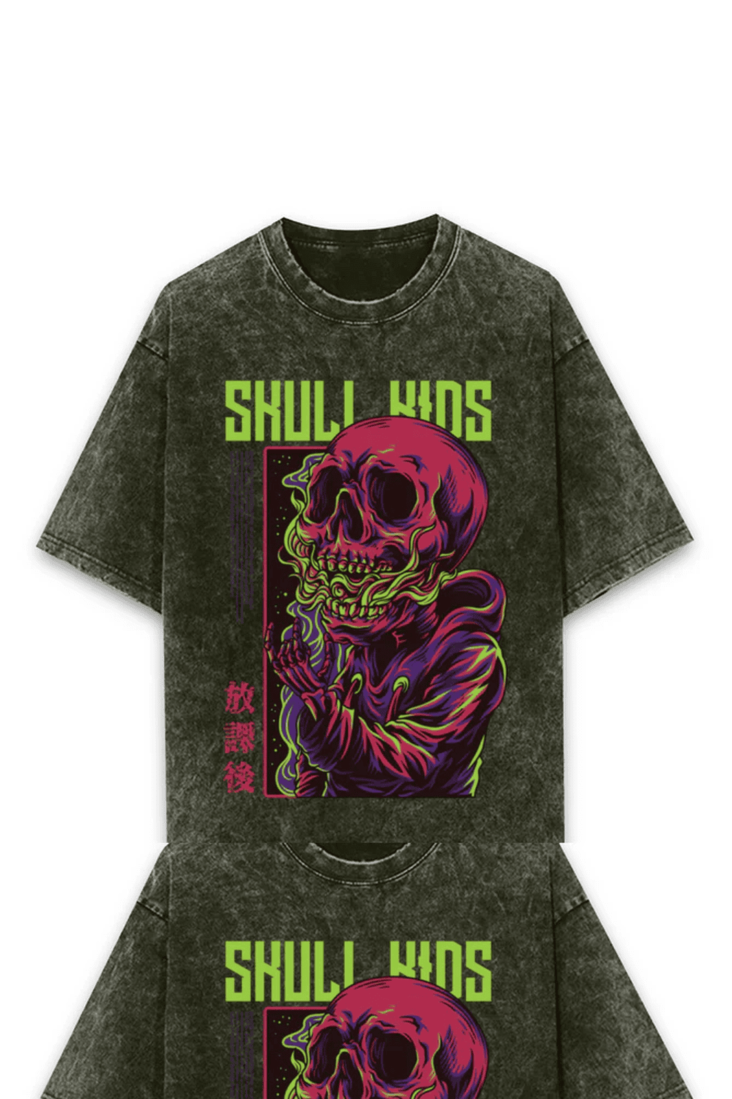 Oversized Acid Wash Skull Tee for Kids