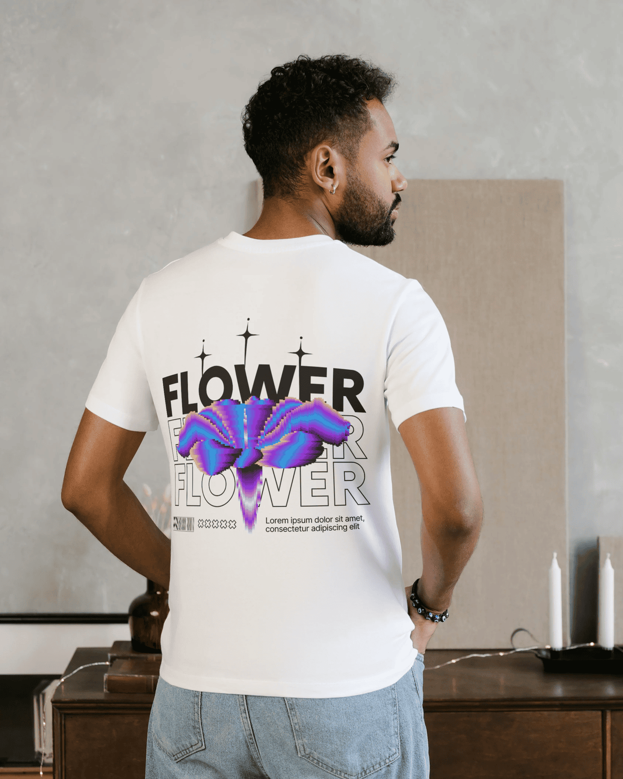Flower Terry Cotton Oversized T-Shirt